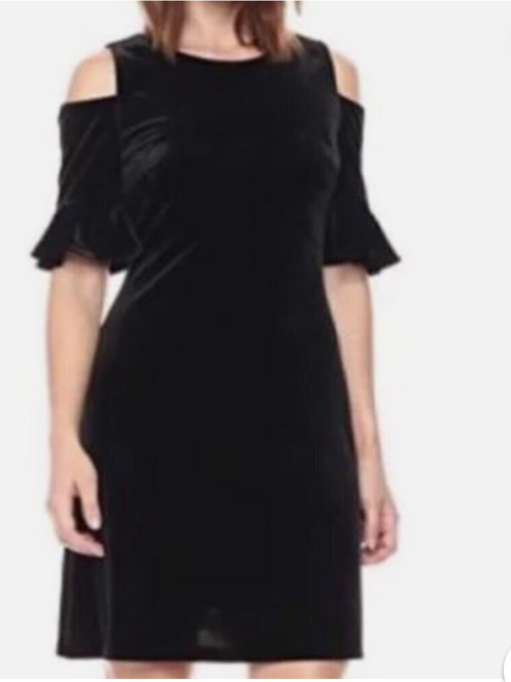 Size 16 Tommy Hilfiger velvet cold shoulder black party dress in black.Size 16.